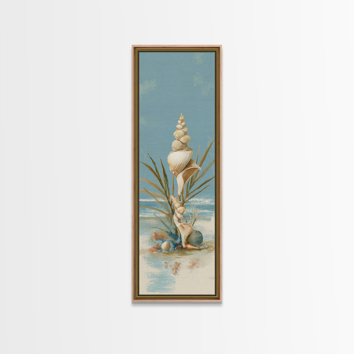 Beachy Shell and Palm Arrangement Canvas Print, Patio Art, Yard Art, Patio Decor, Oil Painting, Outdoor, Lake House Decor, PAT-1x3-55