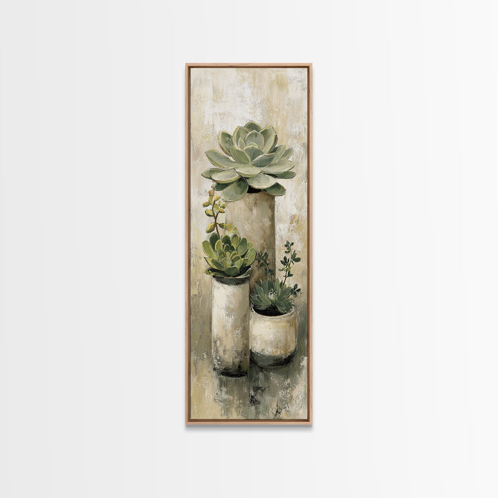 Succulent Collection in Ceramic Planters Canvas Print, Patio Art, Fine Art Print, Patio Decor, Abstract Art, Outdoor, PAT-1x3-57
