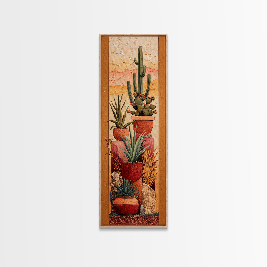 Cactus and Agave Framed Canvas Print, Patio Art, Western Decor, Patio Decor, Fine Art, Outdoor, Floral Art, Lake House Decor, PAT-1x3-64