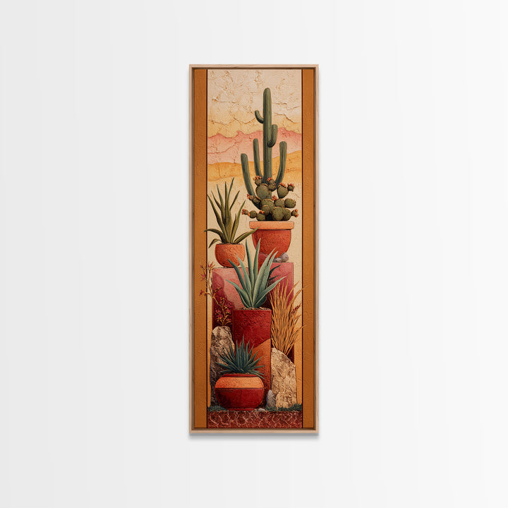 Cactus and Agave Framed Canvas Print, Patio Art, Western Decor, Patio Decor, Fine Art, Outdoor, Floral Art, Lake House Decor, PAT-1x3-64