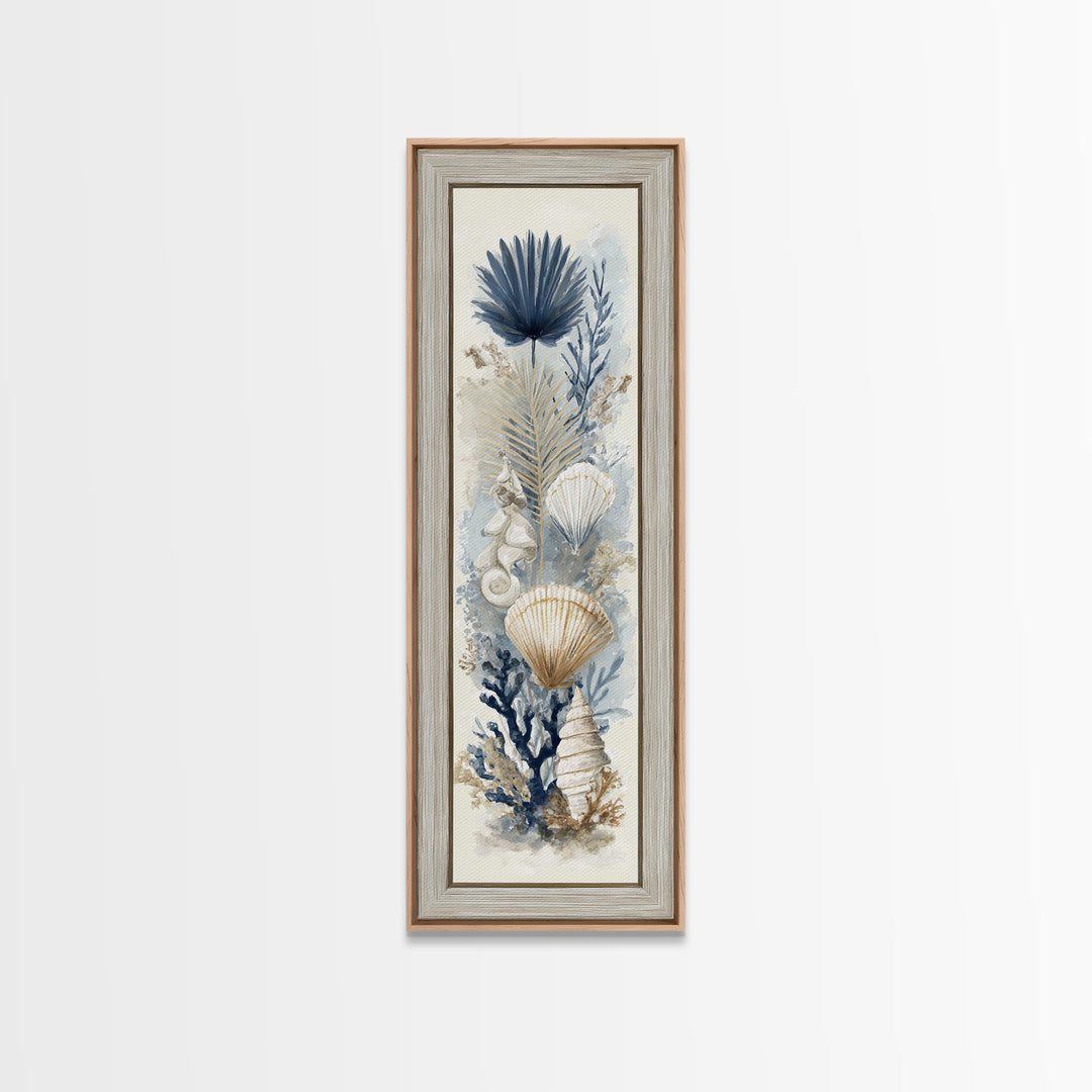 Beachy Shell and Palm Arrangement Canvas Print, Patio Art, Contemporary Art, Patio Decor, Fine Art, Outdoor, Metal Art, PAT-1x3-7