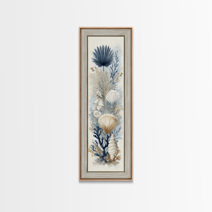 Beachy Shell and Palm Arrangement Canvas Print, Patio Art, Contemporary Art, Patio Decor, Fine Art, Outdoor, Metal Art, PAT-1x3-7