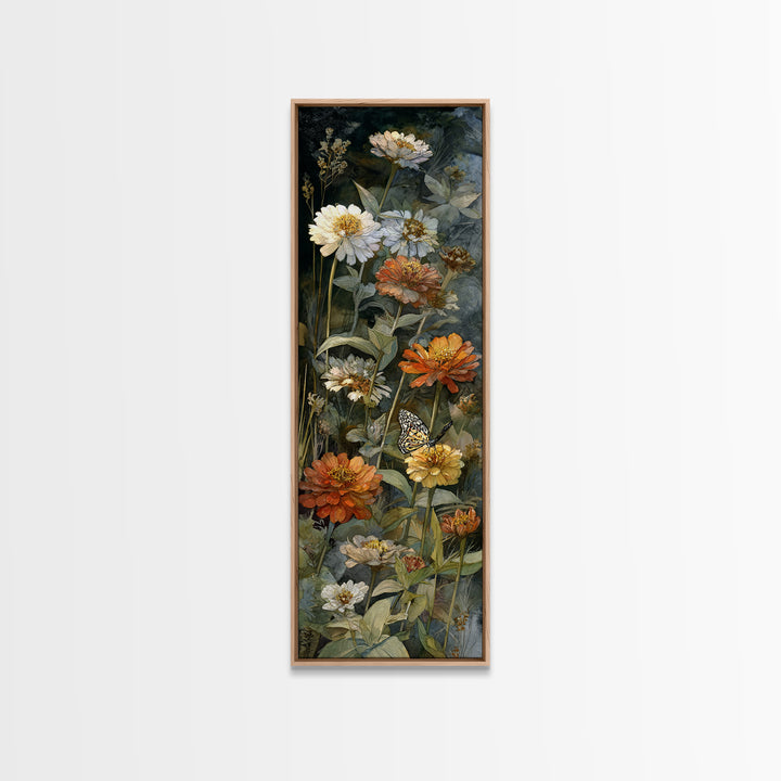 Butterfly Garden with Zinnias and Daisies Canvas Print, Patio Art, Metal Wall Art, Patio Decor, Oil Painting, Outdoor, PAT-1x3-73