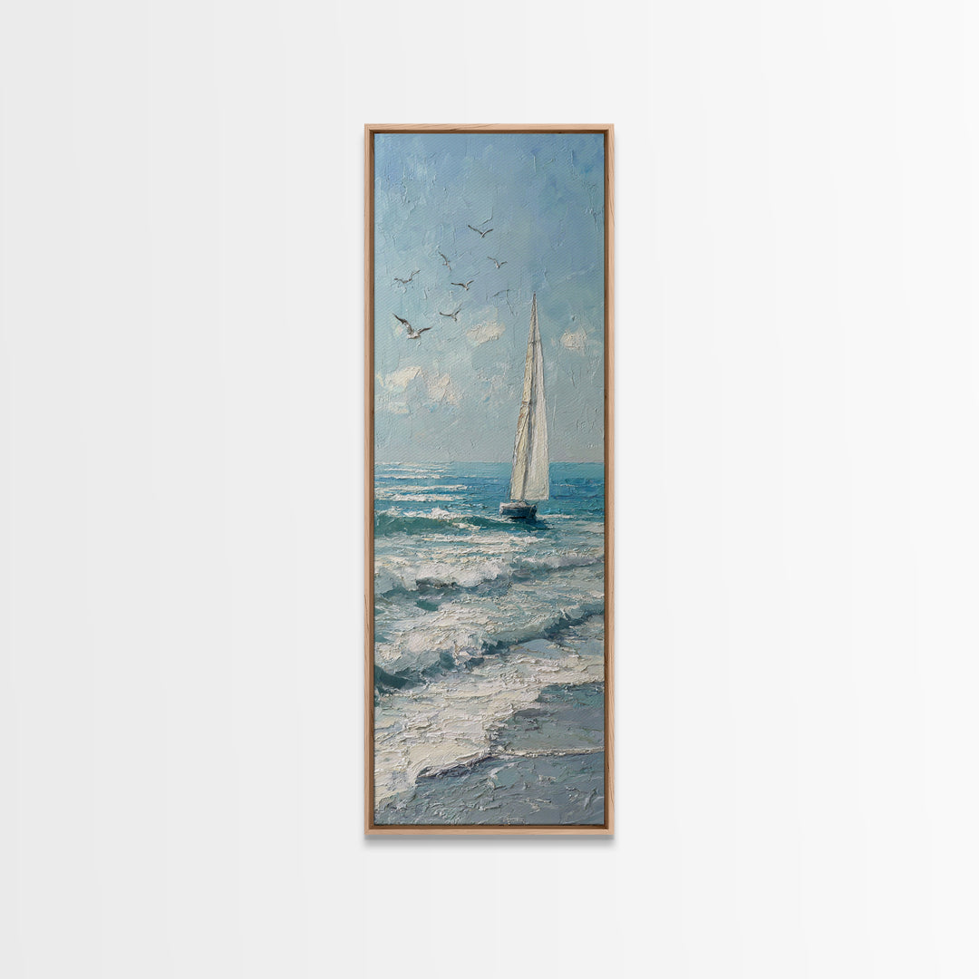Sailboat on a Breezy Summer Horizon Framed Canvas Print, Patio Art, Porch Decor, Patio Decor, Oil Painting, Outdoor, PAT-1x3-75