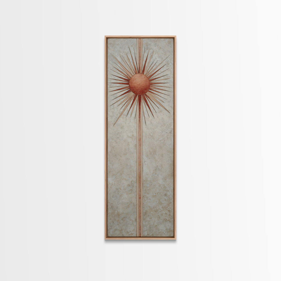 Sun Motif with Warm Terracotta Rays Canvas Print, Patio Art, Patio, Patio Decor, Fine Art, Outdoor, Minimalist Decor, PAT-1x3-78