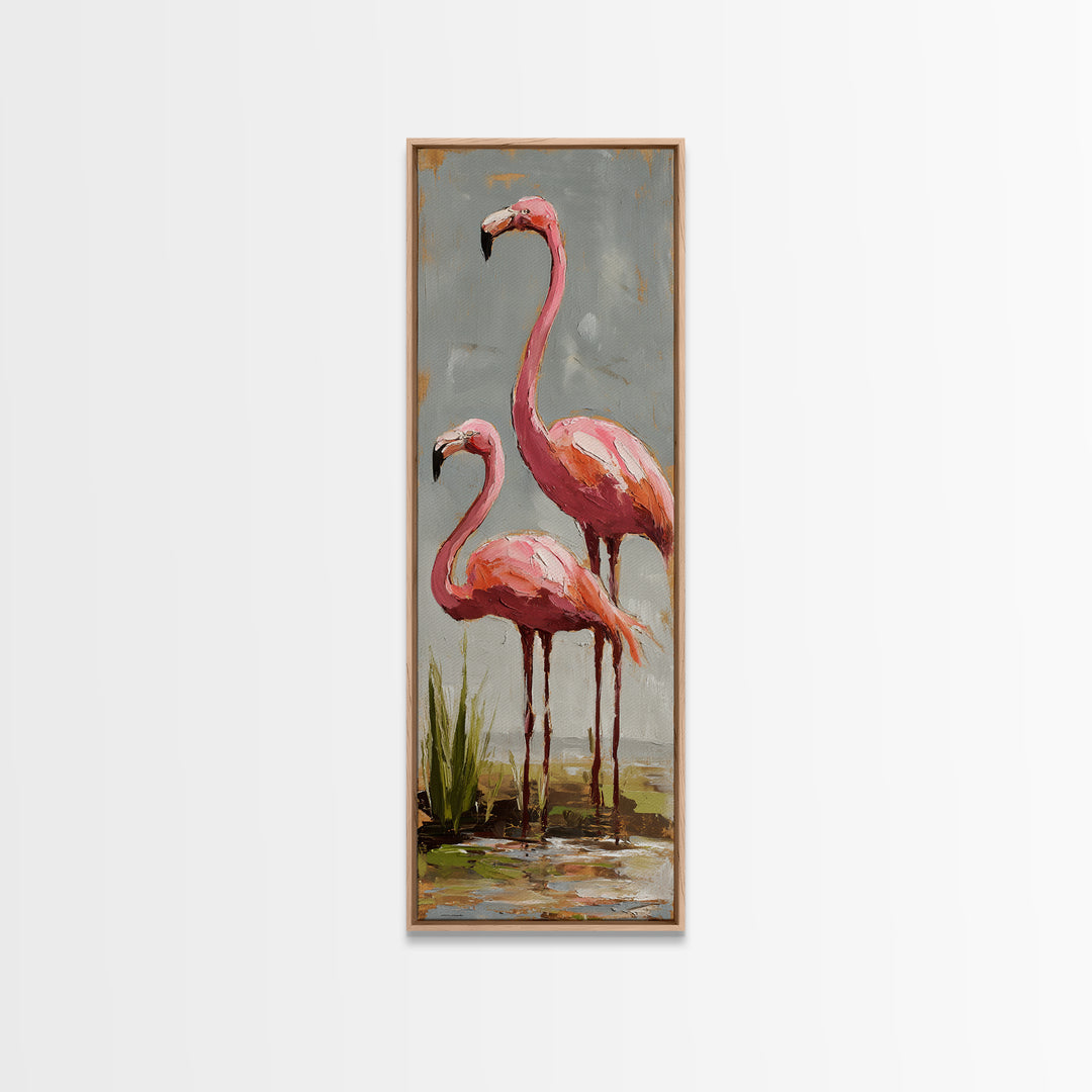Flamingo Pair Beside Shallow Water Canvas Print, Patio Art, Fine Art Print, Patio Decor, Fine Art, Outdoor, Wall Decor, PAT-1x3-94
