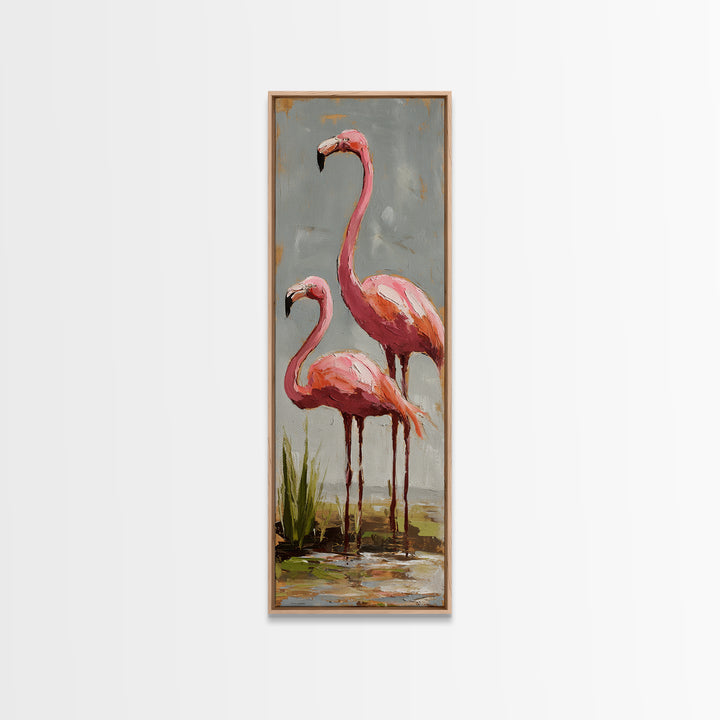 Flamingo Pair Beside Shallow Water Canvas Print, Patio Art, Fine Art Print, Patio Decor, Fine Art, Outdoor, Wall Decor, PAT-1x3-94