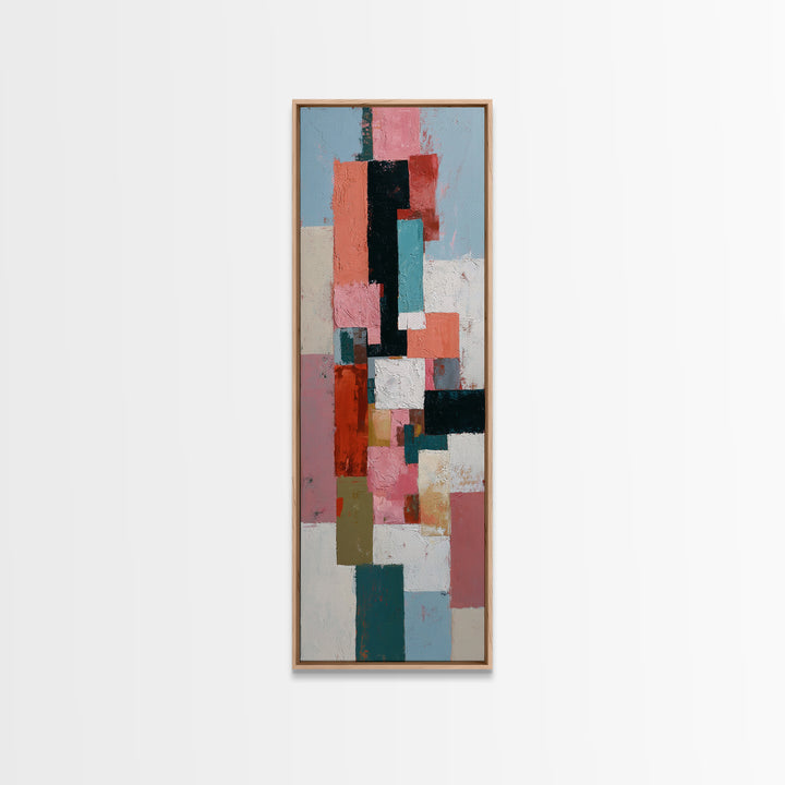 Bright Coral and Turquoise Abstract for Outdoors Framed Canvas Print, Patio Art, Coastal Wall Decor, Patio Decor, Outdoor, PAT-1x3-96