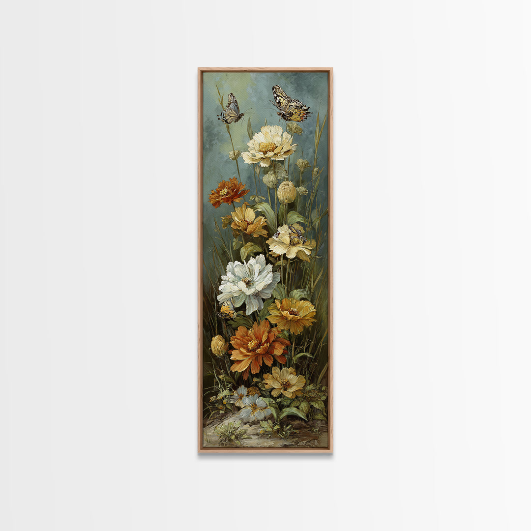 Butterfly Garden with Zinnias and Daisies Canvas Print, Patio Art, Rustic Decor, Patio Decor, Fine Art, Outdoor, PAT-1x3-97