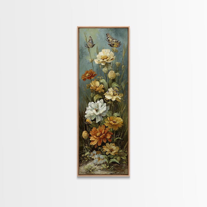 Butterfly Garden with Zinnias and Daisies Canvas Print, Patio Art, Rustic Decor, Patio Decor, Fine Art, Outdoor, PAT-1x3-97