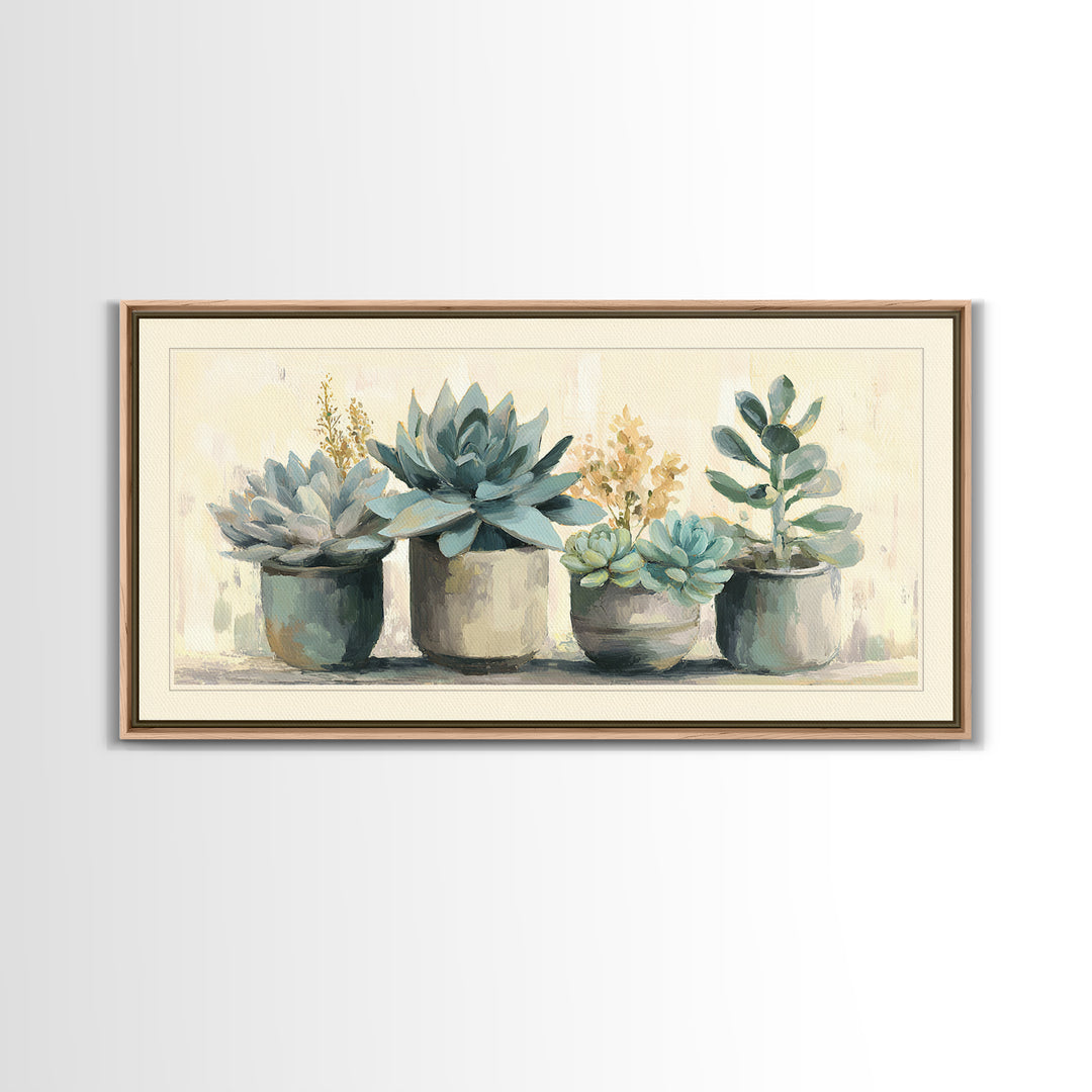 Succulent Collection in Ceramic Planters Canvas Print, Patio Art, Contemporary Art, Patio Decor, Fine Art, Outdoor, Metal Art, PAT-2x1-17