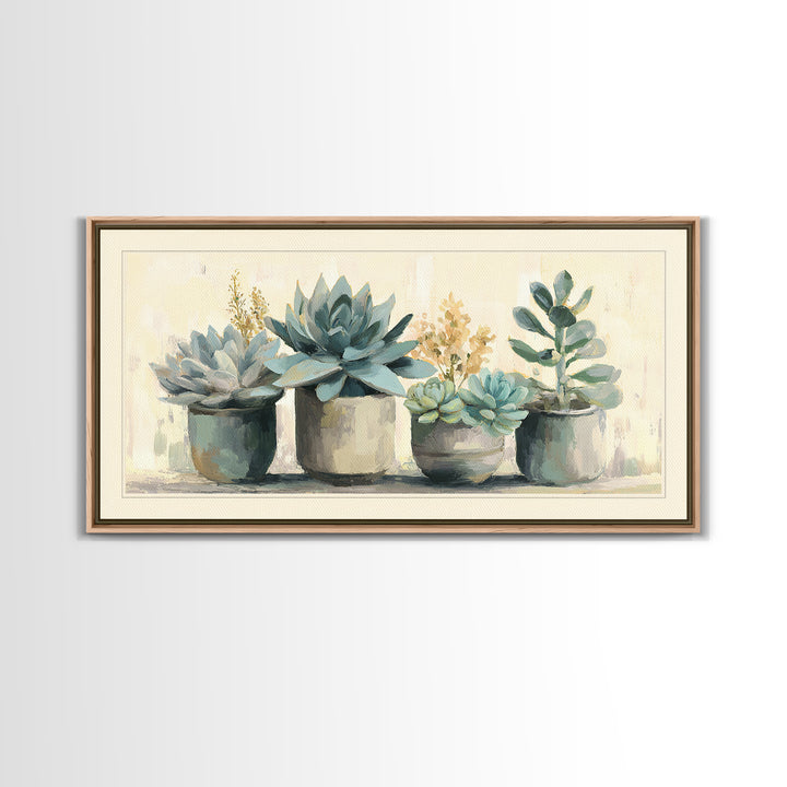 Succulent Collection in Ceramic Planters Canvas Print, Patio Art, Contemporary Art, Patio Decor, Fine Art, Outdoor, Metal Art, PAT-2x1-17