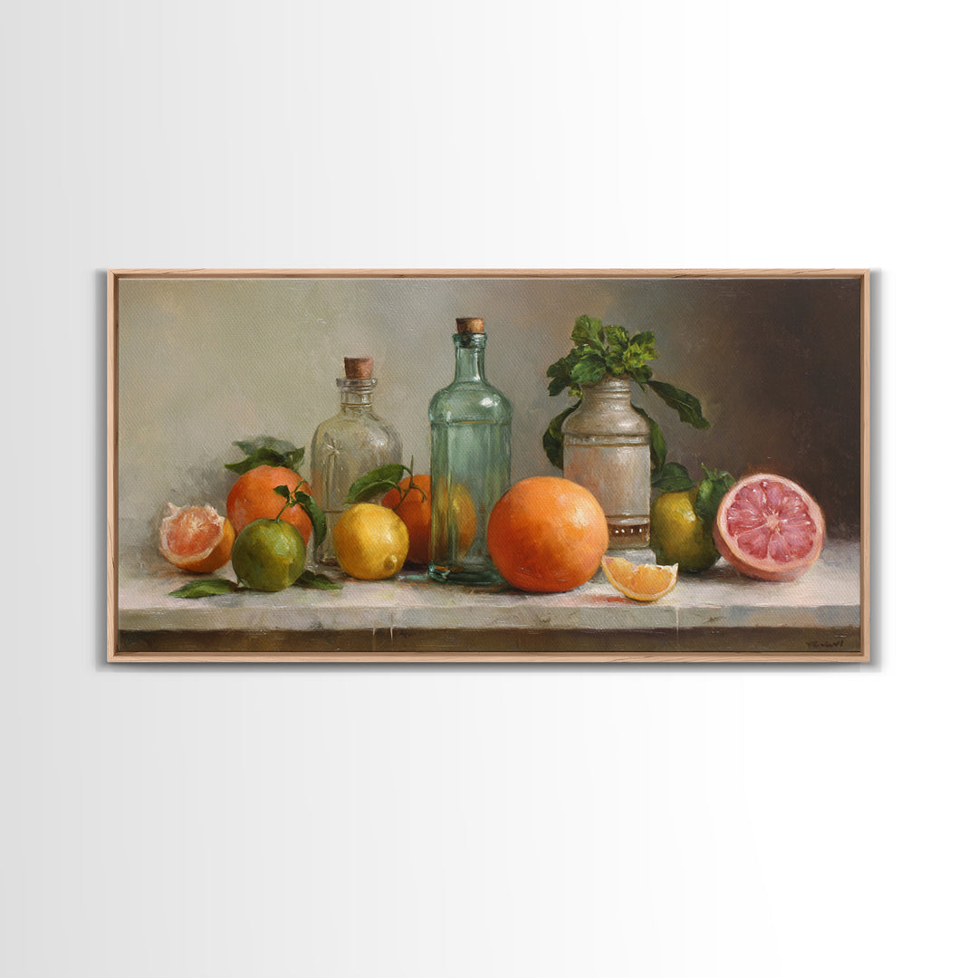 Outdoor Citrus Still Life Framed Canvas Print, Patio Art, Home Decor, Patio Decor, Fine Art, Outdoor, Floral Wall Art, PAT-2x1-25