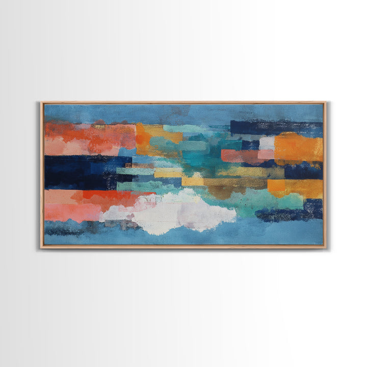 Bright Coral and Turquoise Abstract for Outdoors Canvas Print, Patio Art, Contemporary Art, Patio Decor, Abstract Art, Outdoor, PAT-2x1-32
