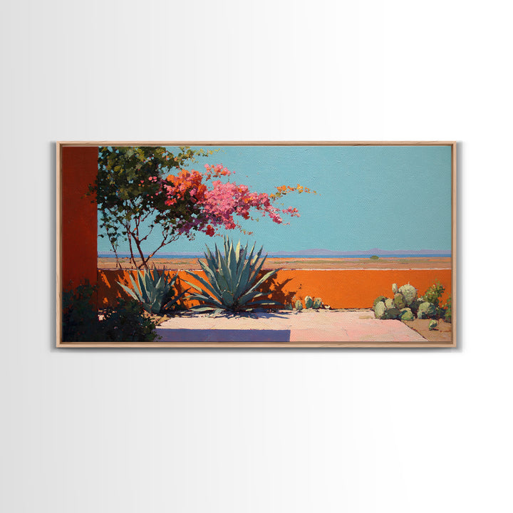 Desert Patio Agave and Bougainvillea Framed Canvas Print, Patio Art, Minimalist Decor, Patio Decor, Fine Art, Outdoor, PAT-2x1-37