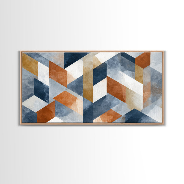Warm Geometric Tile Pattern Canvas Print, Patio Art, Textured Painting, Patio Decor, Fine Art, Outdoor, Outdoor Wall Art, PAT-2x1-44