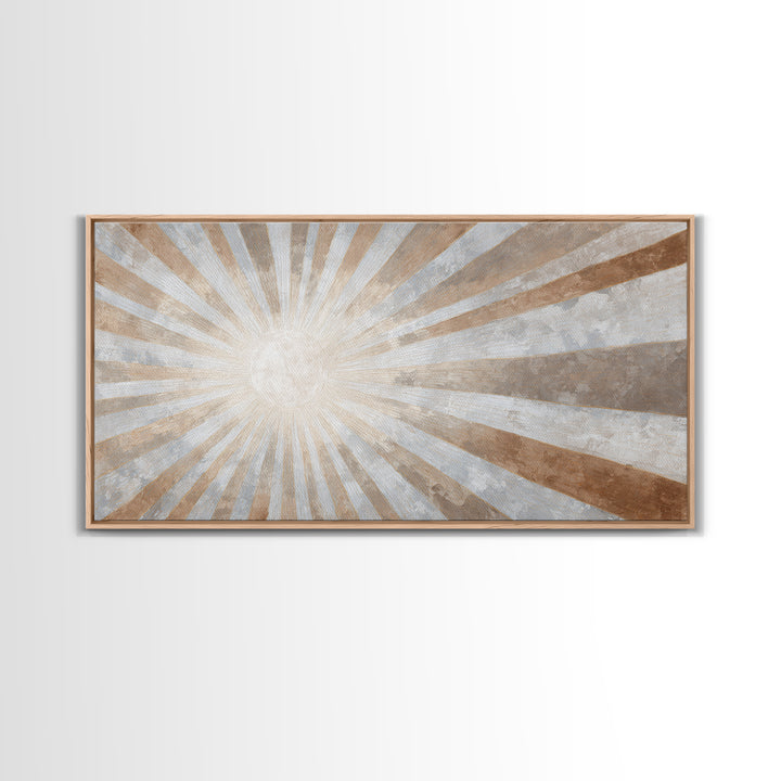 Sun Motif with Warm Terracotta Rays Canvas Print, Patio Art, Room Decor, Patio Decor, Oil Painting, Outdoor, Garden Art, PAT-2x1-62