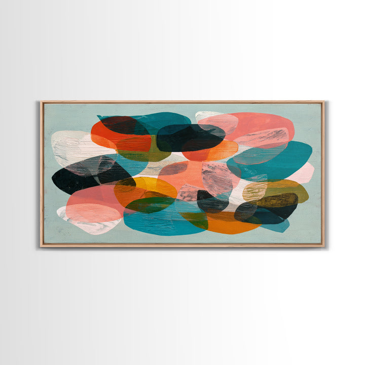 Bright Coral and Turquoise Abstract for Outdoors Framed Canvas Print, Patio Art, Luxury Decor, Patio Decor, Abstract Art, PAT-2x1-8