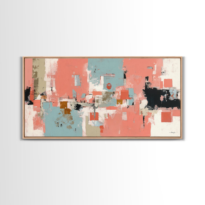 Bright Coral and Turquoise Abstract for Outdoors Framed Canvas Print, Patio Art, Bar Art, Patio Decor, Fine Art, Outdoor, PAT-2x1-80