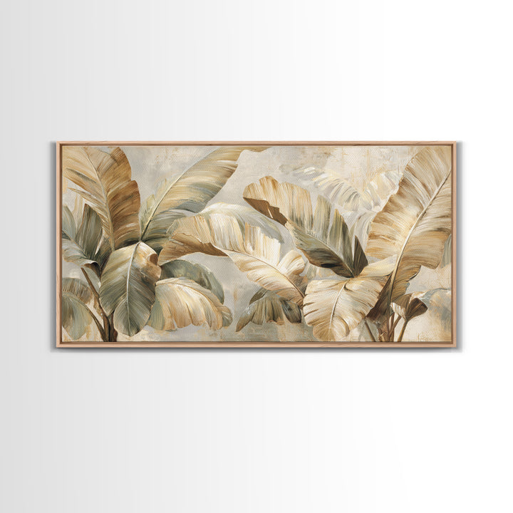 Banana Leaves with Rain Drop Details Framed Canvas Print, Patio Art, Coastal Wall Decor, Patio Decor, Fine Art, Outdoor, PAT-2x1-84