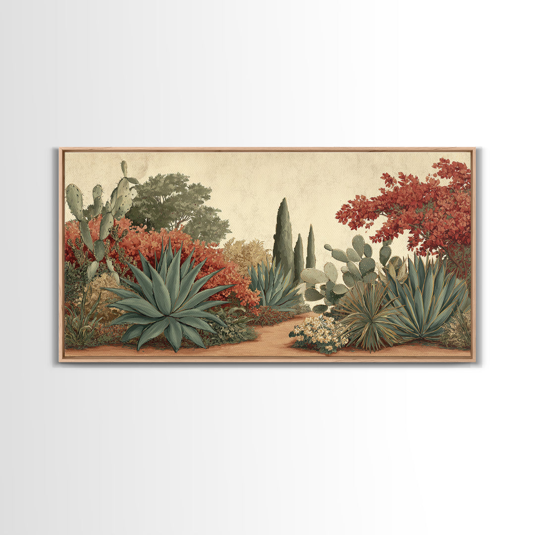 Desert Patio Agave and Bougainvillea Framed Canvas Print, Patio Art, Western Decor, Patio Decor, Fine Art, Outdoor, Floral Art, PAT-2x1-85