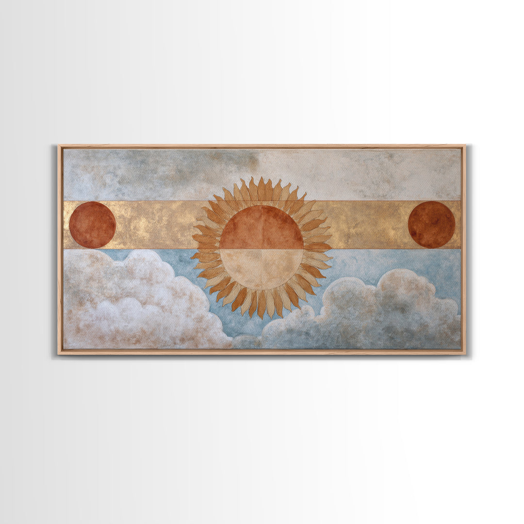 Sun Motif with Warm Terracotta Rays Framed Canvas Print, Patio Art, Home Decor, Patio Decor, Fine Art, Outdoor, Floral Wall Art, PAT-2x1-86