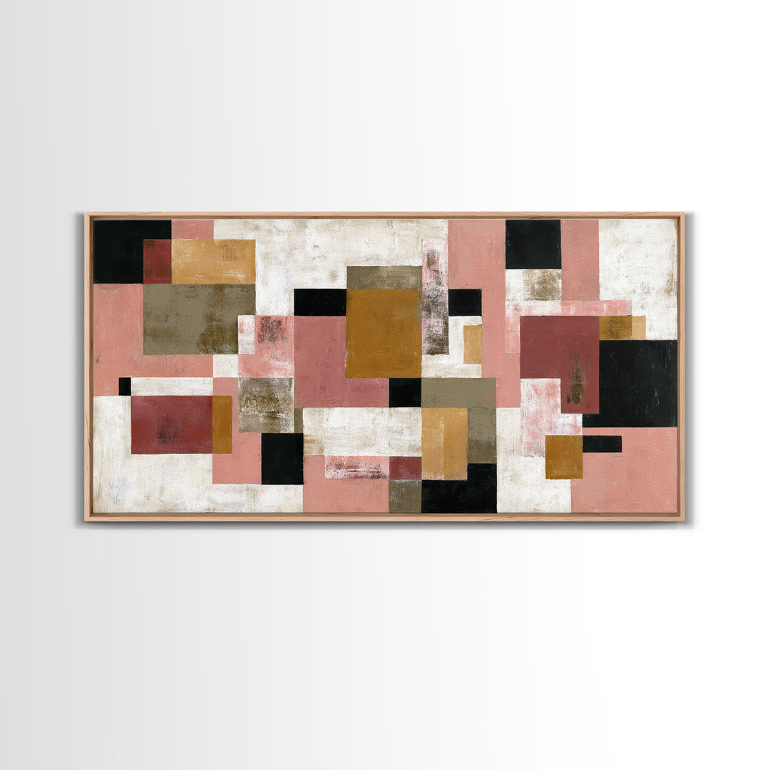 Warm Geometric Tile Pattern Framed Canvas Print, Patio Art, Floral Wall Art, Patio Decor, Abstract Art, Outdoor, PAT-2x1-92