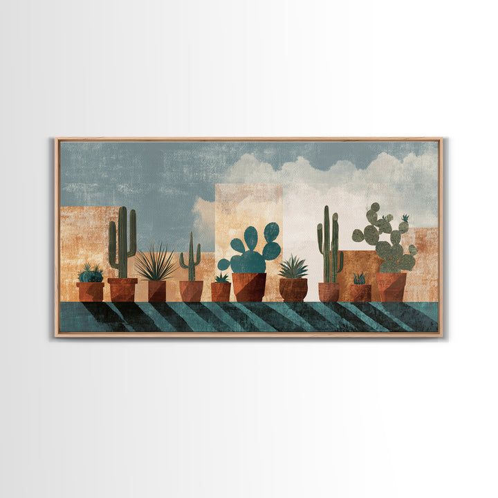 Cactus and Agave Framed Canvas Print, Patio Art, Beach House Decor, Patio Decor, Oil Painting, Outdoor, Modern Decor, PAT-2x1-96
