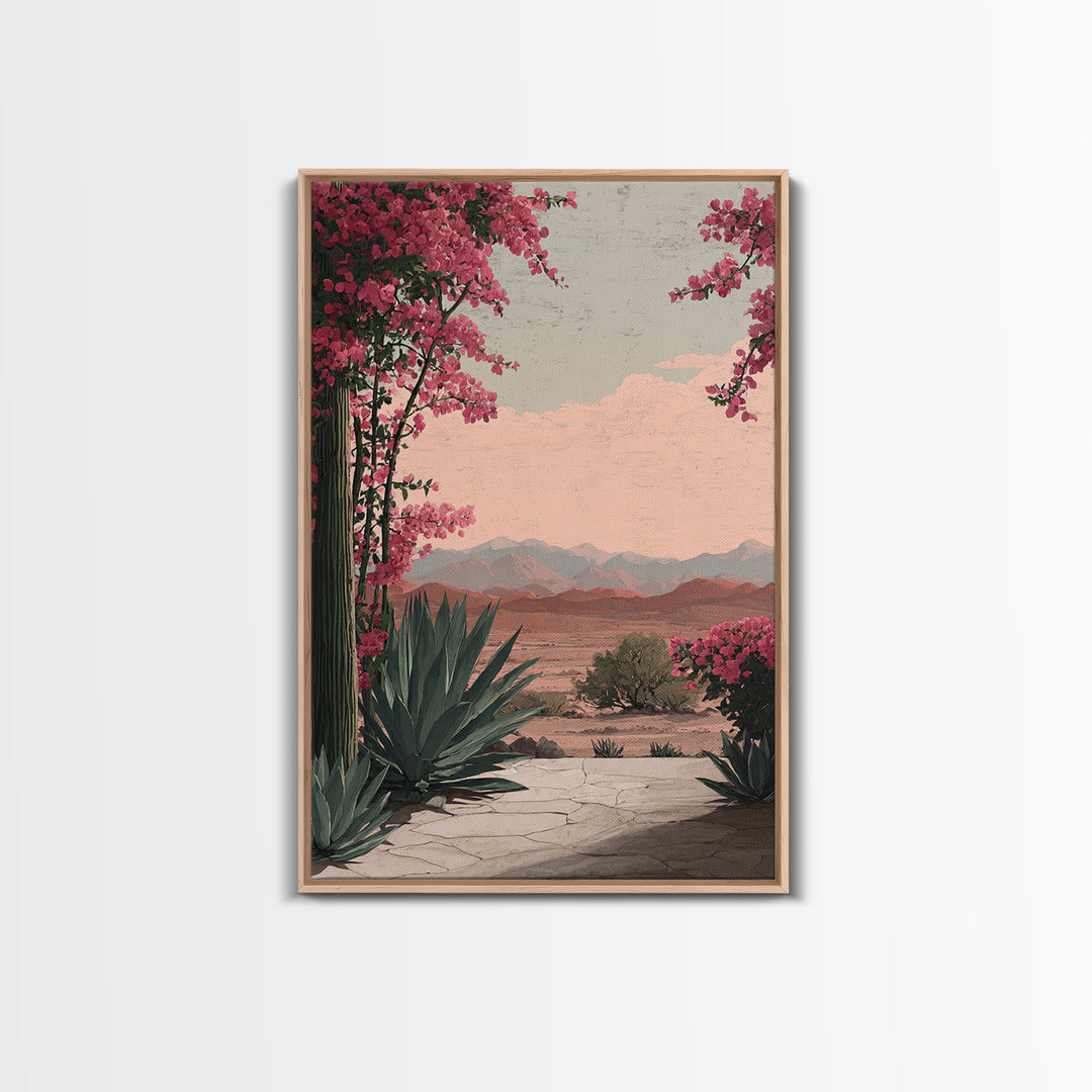 Desert Patio Agave and Bougainvillea Framed Canvas Print, Patio Art, Wall Art, Patio Decor, Oil Painting, Outdoor, PAT-2x3-1
