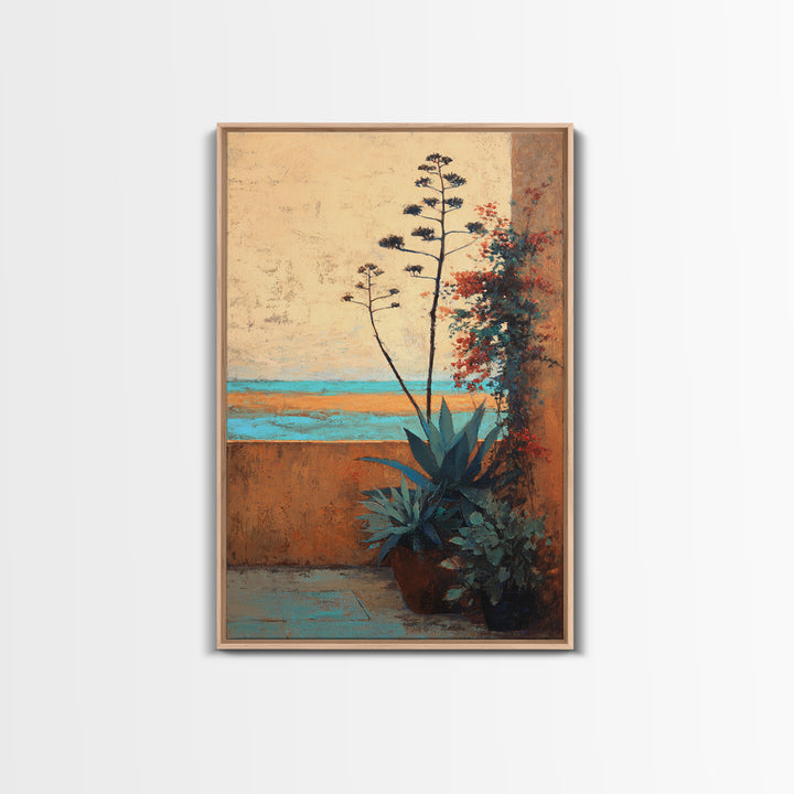 Desert Patio Agave and Bougainvillea Framed Canvas Print, Patio Art, Wall Art, Patio Decor, Oil Painting, Outdoor, PAT-2x3-25
