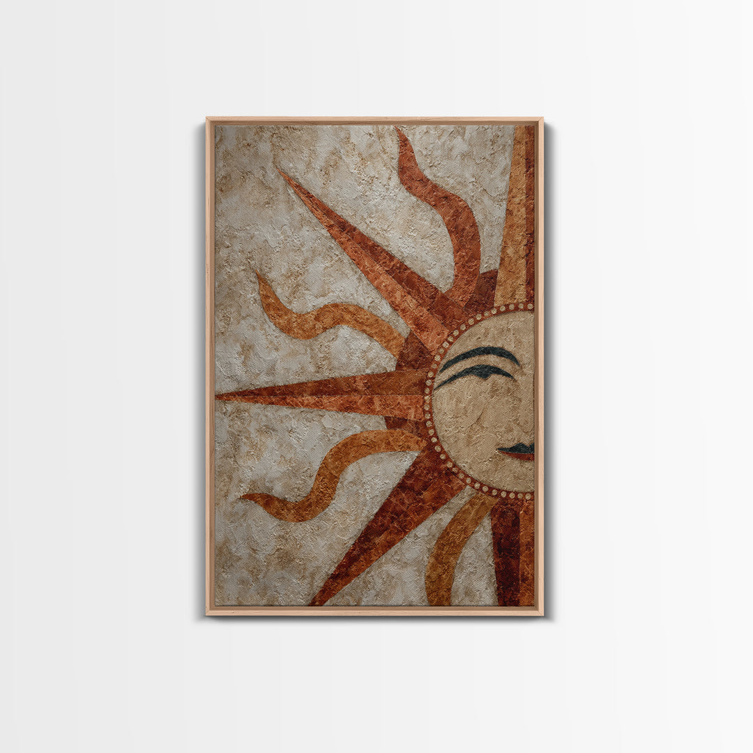 Sun Motif with Warm Terracotta Rays Framed Canvas Print, Patio Art, Boho Decor, Patio Decor, Abstract Art, Outdoor, PAT-2x3-26