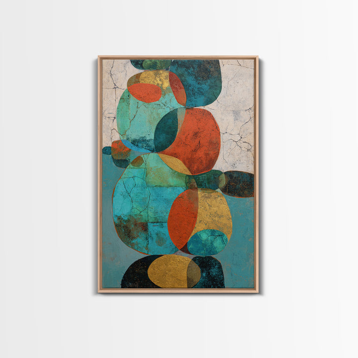 Bright Coral and Turquoise Abstract for Outdoors Framed Canvas Print, Patio Art, Outdoor Art, Patio Decor, Abstract Art, PAT-2x3-44
