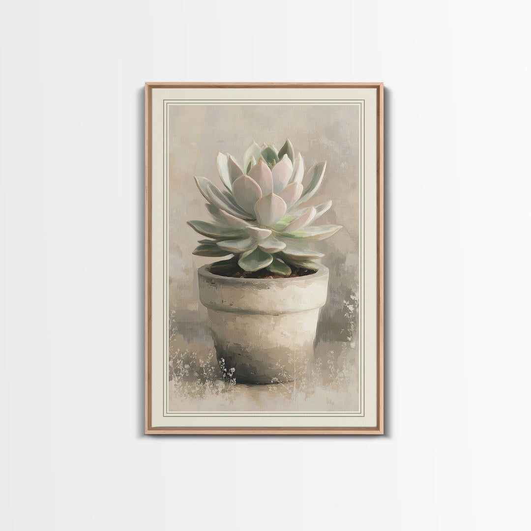 Succulent Collection in Ceramic Planters Framed Canvas Print, Patio Art, Garden Decor, Patio Decor, Oil Painting, Outdoor, PAT-2x3-53