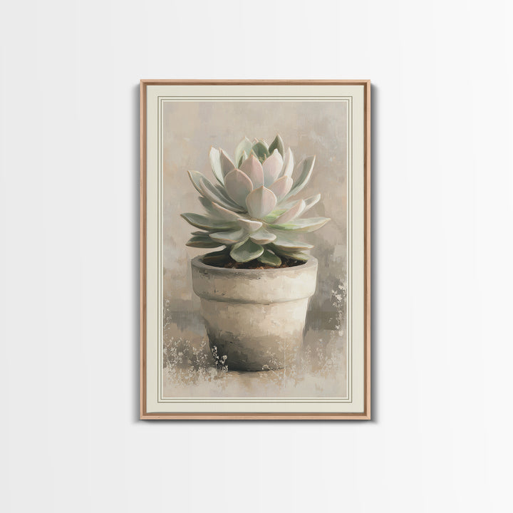 Succulent Collection in Ceramic Planters Framed Canvas Print, Patio Art, Garden Decor, Patio Decor, Oil Painting, Outdoor, PAT-2x3-53