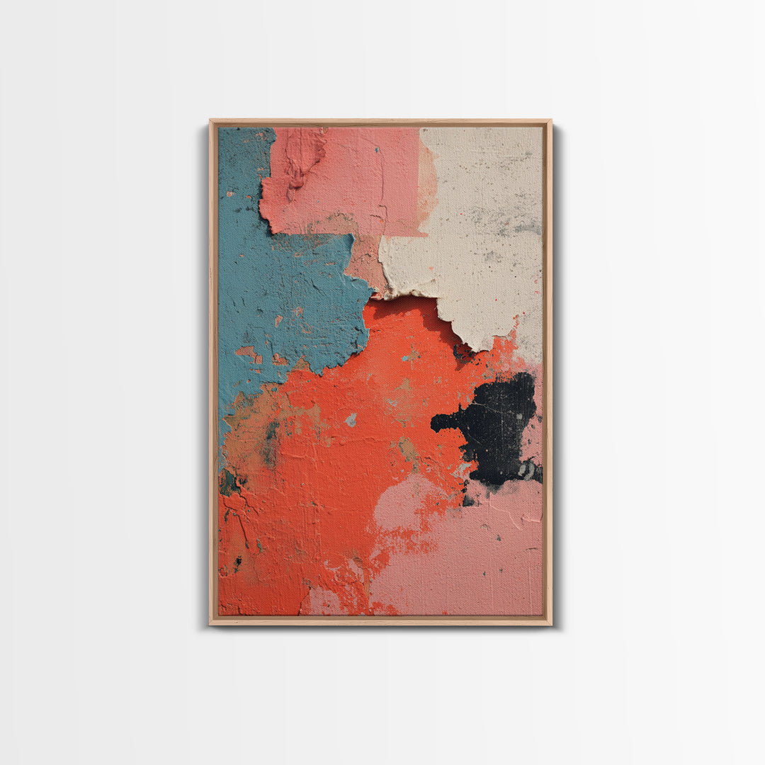 Bright Coral and Turquoise Abstract for Outdoors Framed Canvas Print, Patio Art, Garden Art, Patio Decor, Fine Art, Outdoor, PAT-2x3-68