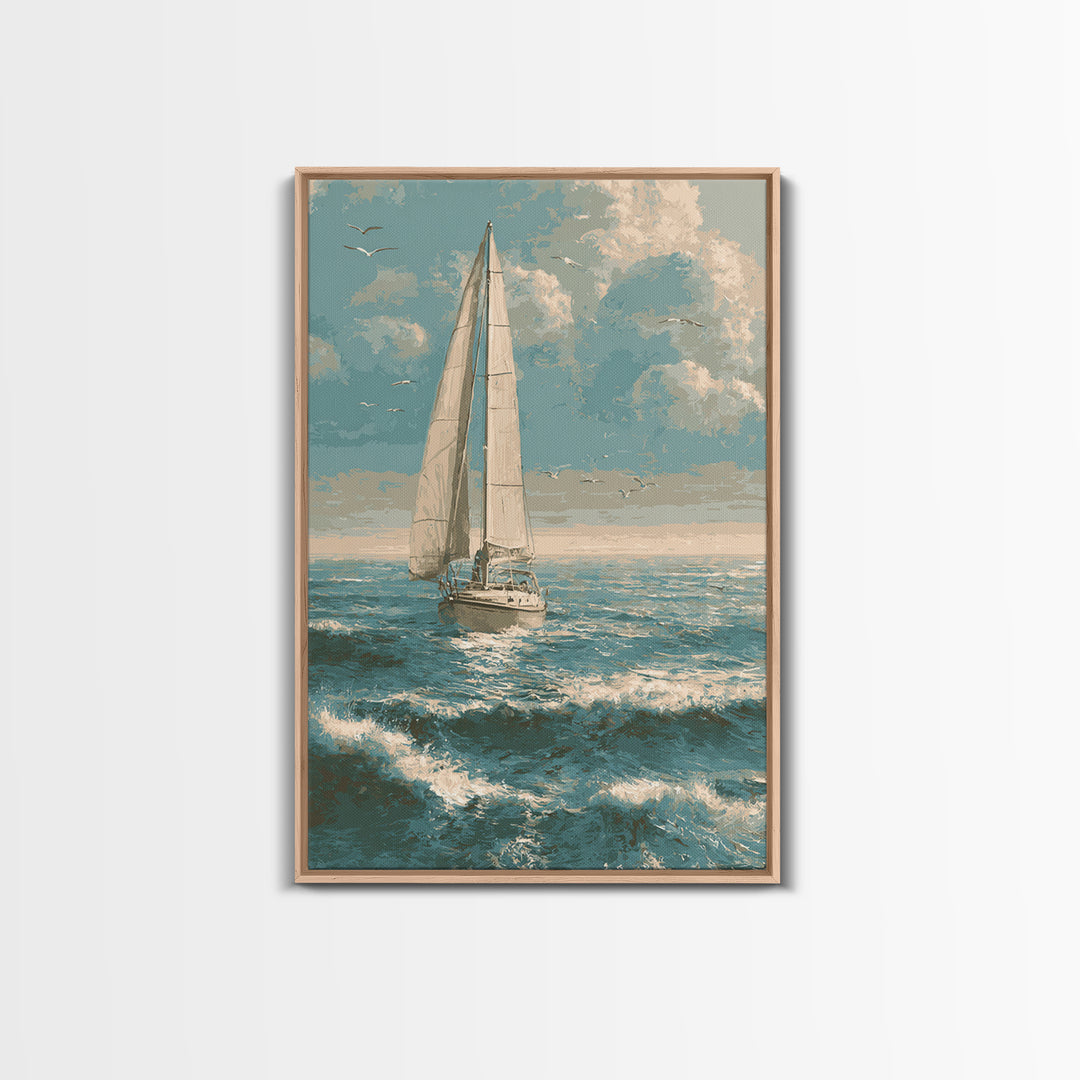 Sailboat on a Breezy Summer Horizon Canvas Print, Patio Art, Wall Hanging, Patio Decor, Oil Painting, Outdoor, Beach Art, PAT-2x3-71