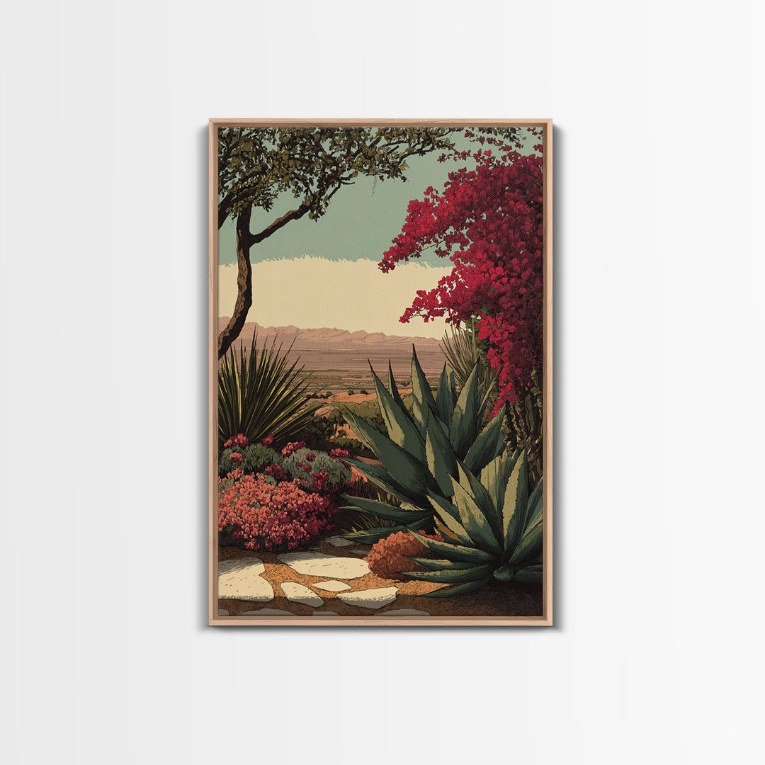 Desert Patio Agave and Bougainvillea Framed Canvas Print, Patio Art, Metal Art, Patio Decor, Fine Art, Outdoor, Patio Cushions, PAT-2x3-73