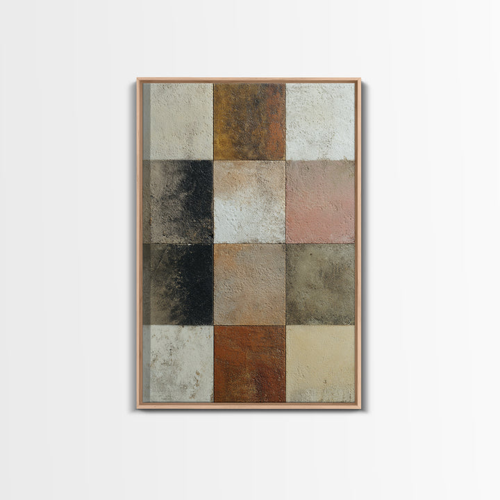 Warm Geometric Tile Pattern Framed Canvas Print, Patio Art, Contemporary Art, Patio Decor, Abstract Art, Outdoor, Metal Art, PAT-2x3-80