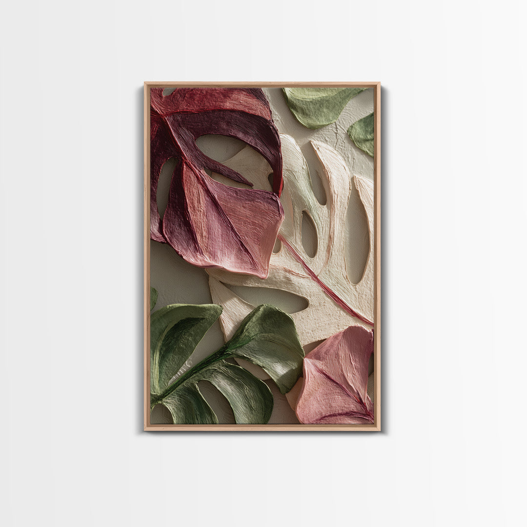 Bold Botanical Monstera Leaf Composition Canvas Print, Patio Art, Wall Hanging, Patio Decor, Fine Art, Outdoor, Beach Art, PAT-2x3-86