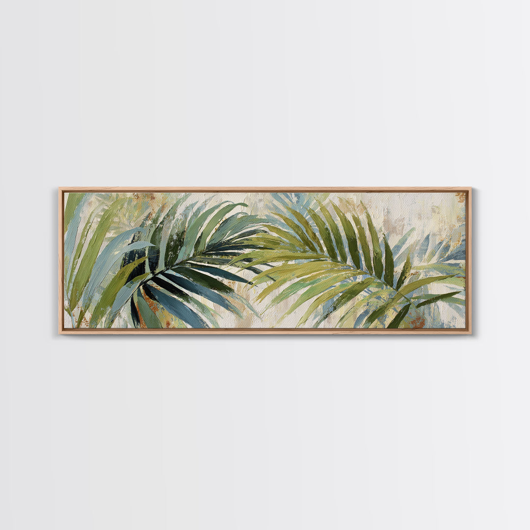 Tropical Palm Fronds Framed Canvas Print, Patio Art, Coastal Wall Decor, Patio Decor, Fine Art, Outdoor, Gallery Decor, PAT-3x1-17