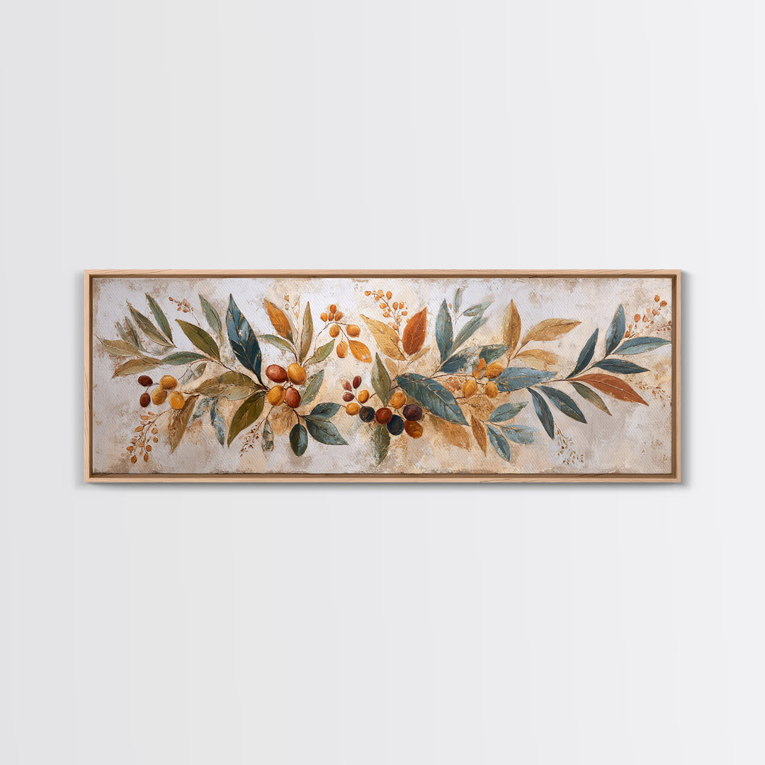 Olive Branch Wreath on Warm Plaster Canvas Print, Patio Art, Beach Art, Patio Decor, Fine Art, Outdoor, Neutral Decor, PAT-3x1-25