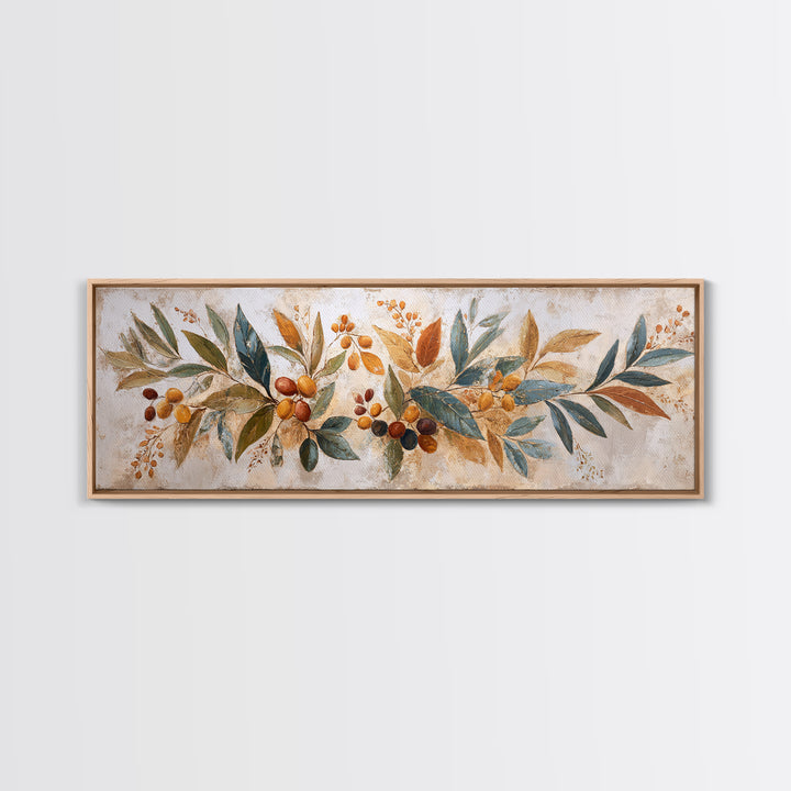 Olive Branch Wreath on Warm Plaster Canvas Print, Patio Art, Beach Art, Patio Decor, Fine Art, Outdoor, Neutral Decor, PAT-3x1-25