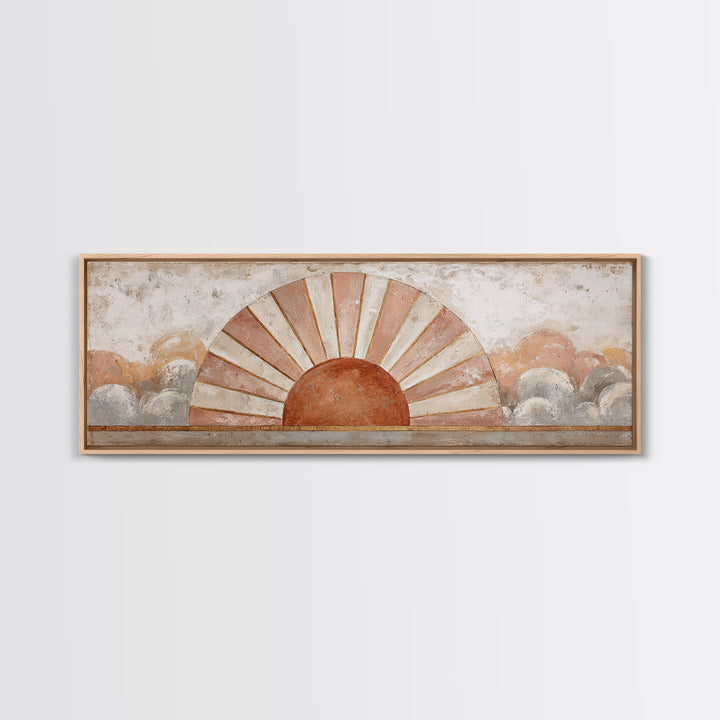 Sun Motif with Warm Terracotta Rays Canvas Print, Patio Art, Garden Decor, Patio Decor, Abstract Art, Outdoor, Beach Art, PAT-3x1-34