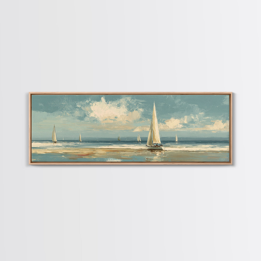 Sailboat on a Breezy Summer Horizon Framed Canvas Print, Patio Art, Contemporary Art, Patio Decor, Oil Painting, Outdoor, PAT-3x1-55