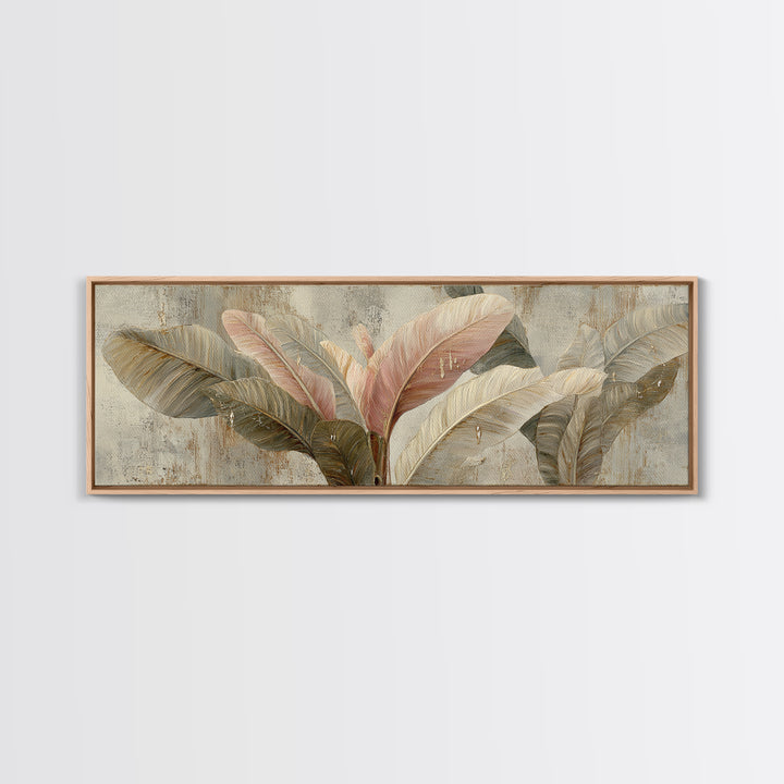 Banana Leaves with Rain Drop Details Framed Canvas Print, Patio Art, Textured Painting, Patio Decor, Fine Art, Outdoor, PAT-3x1-56