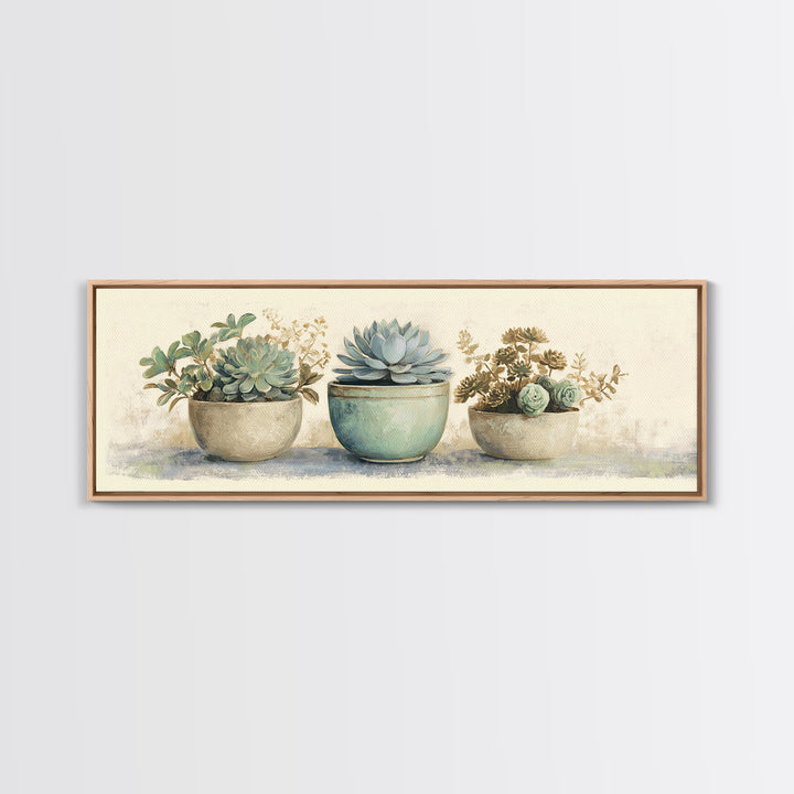 Succulent Collection in Ceramic Planters Canvas Print, Patio Art, Floral Art, Patio Decor, Oil Painting, Outdoor, PAT-3x1-61