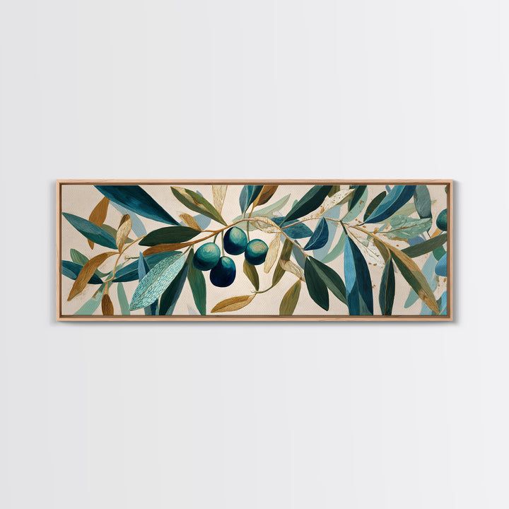 Olive Branch Wreath on Warm Plaster Framed Canvas Print, Patio Art, Yard Decor, Patio Decor, Oil Painting, Outdoor, PAT-3x1-73