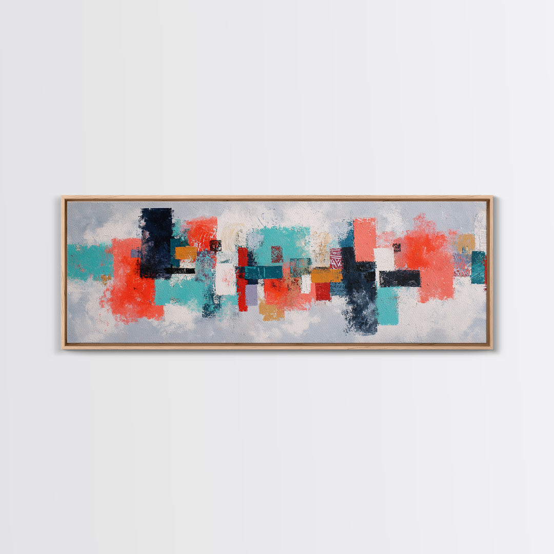 Bright Coral and Turquoise Abstract for Outdoors Canvas Print, Patio Art, Home Decor, Patio Decor, Fine Art, Outdoor, PAT-3x1-76