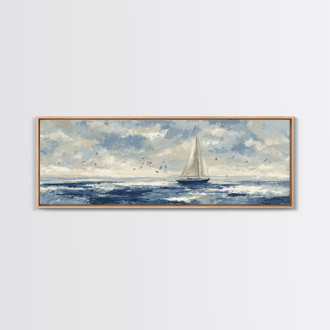 Sailboat on a Breezy Summer Horizon Framed Canvas Print, Patio Art, Yard Art, Patio Decor, Fine Art, Outdoor, Lake House Decor, PAT-3x1-79