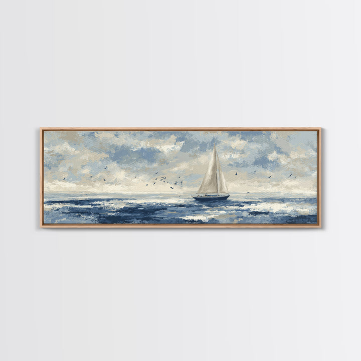 Sailboat on a Breezy Summer Horizon Framed Canvas Print, Patio Art, Yard Art, Patio Decor, Fine Art, Outdoor, Lake House Decor, PAT-3x1-79